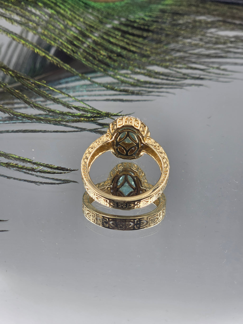 Victorian-Inspired Sterling Silver Ring with Lab-Grown Diamonds (Golden Finish)