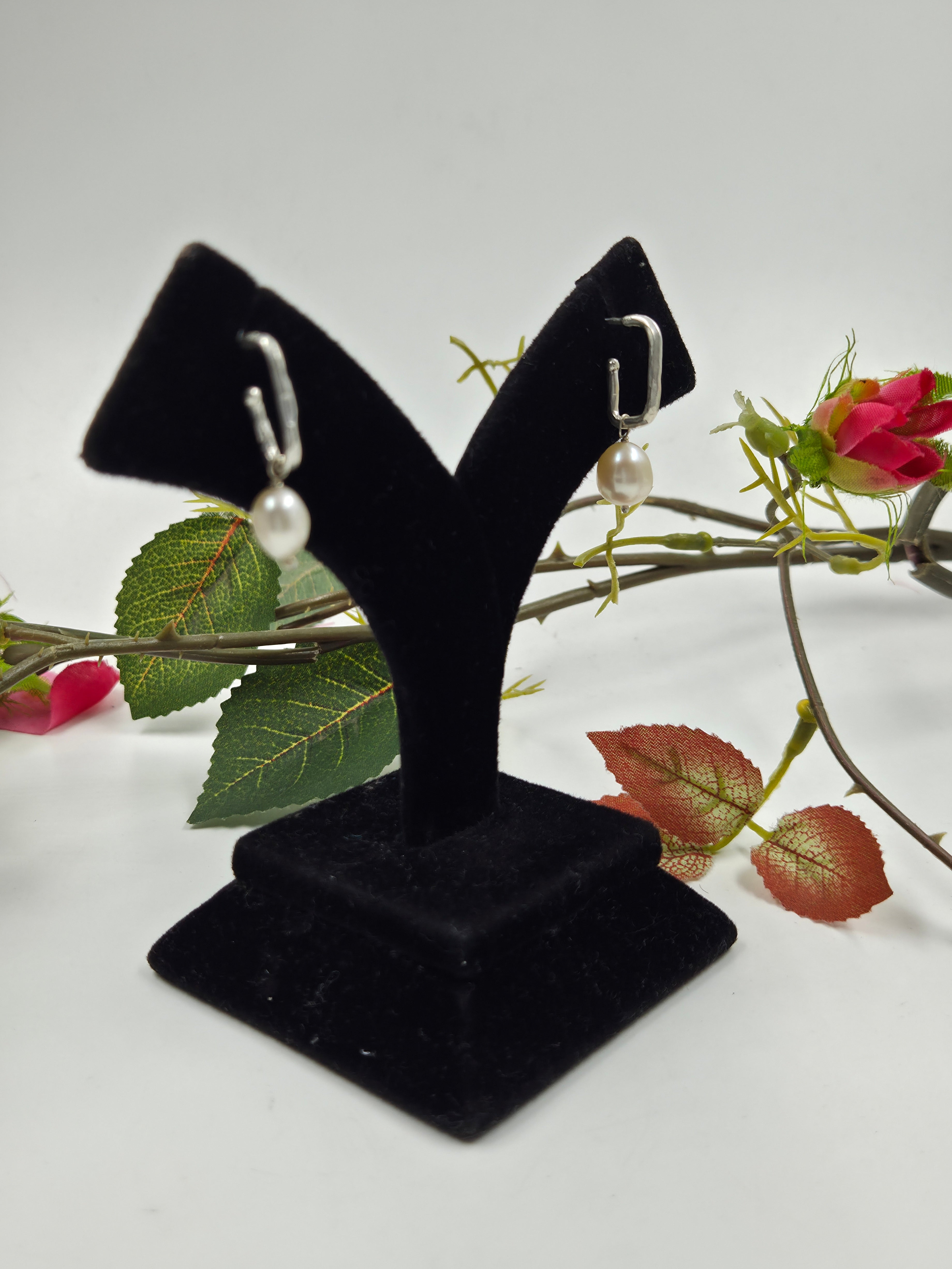 Hammered Silver Hook Freshwater Pearl Earrings