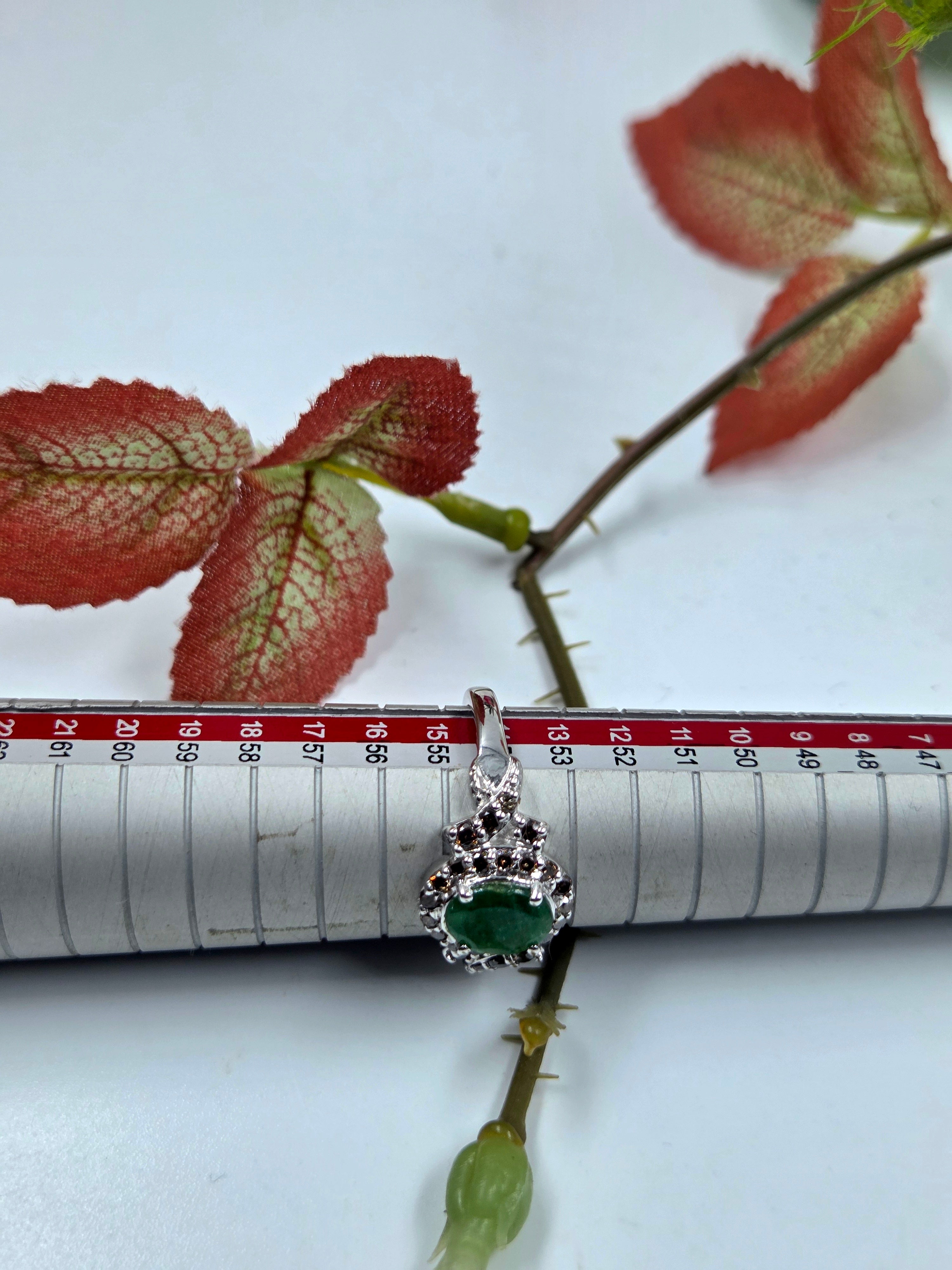 Natural Emerald and Natural Diamond Ring in Sterling Silver. Halo Design