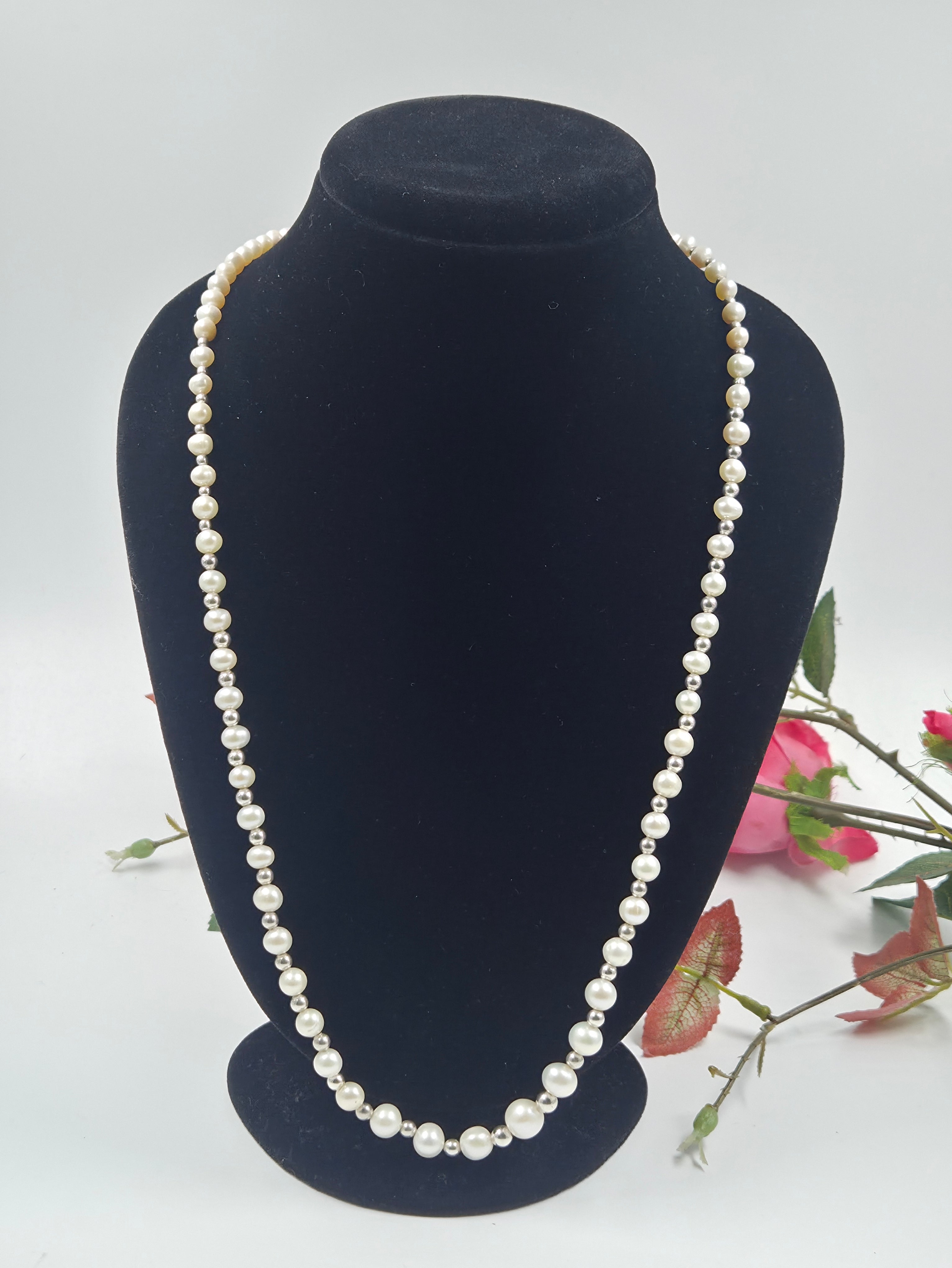 Freshwater Pearl Necklace with Studs in Sterling Silver (25 Inches) 32grams