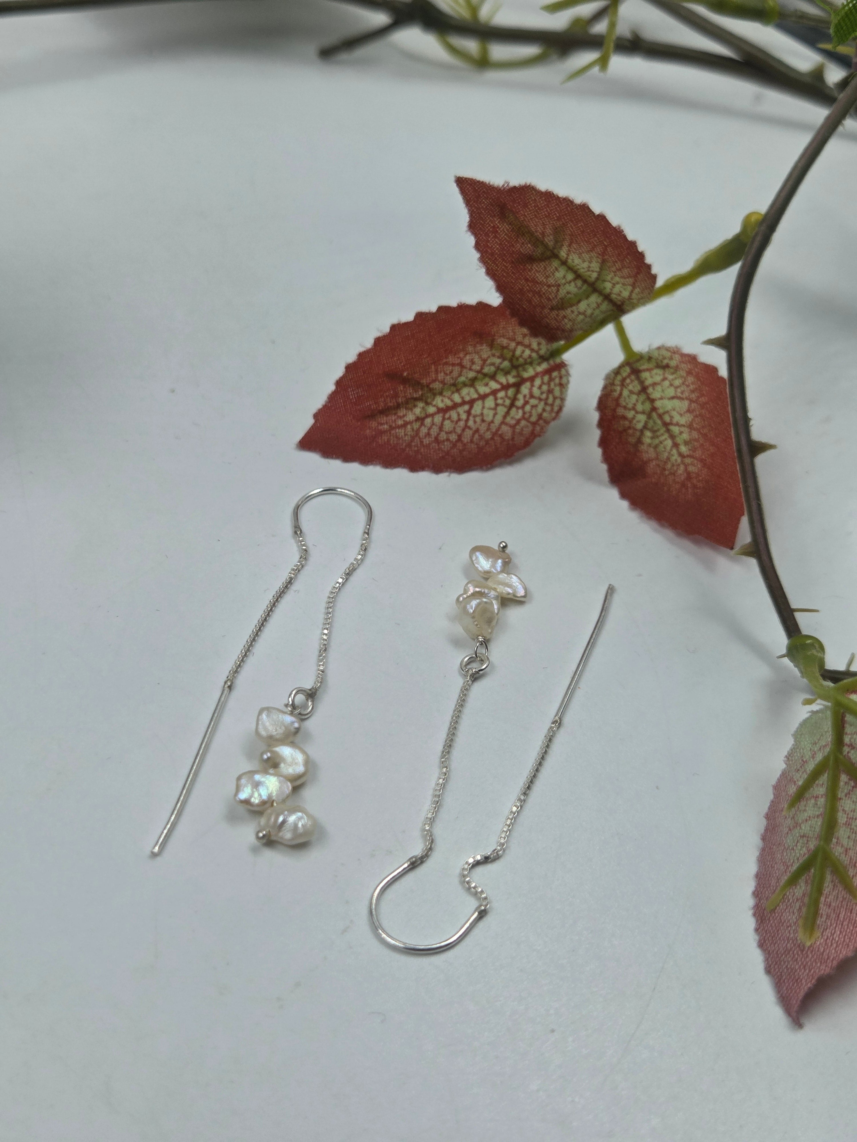 Sterling Silver Cascading Freshwater Pearl Threader Earrings
