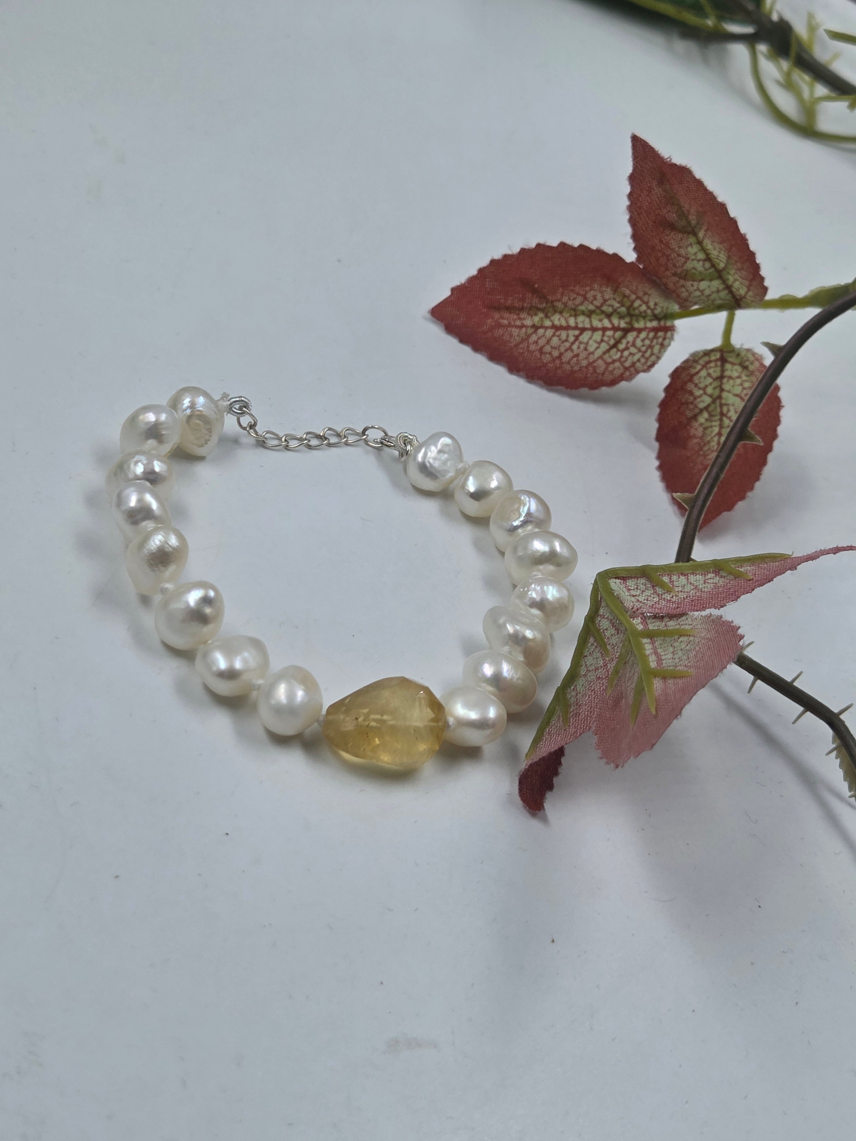 Freshwater Pearl & Citrine Center Bracelet in Sterling Silver