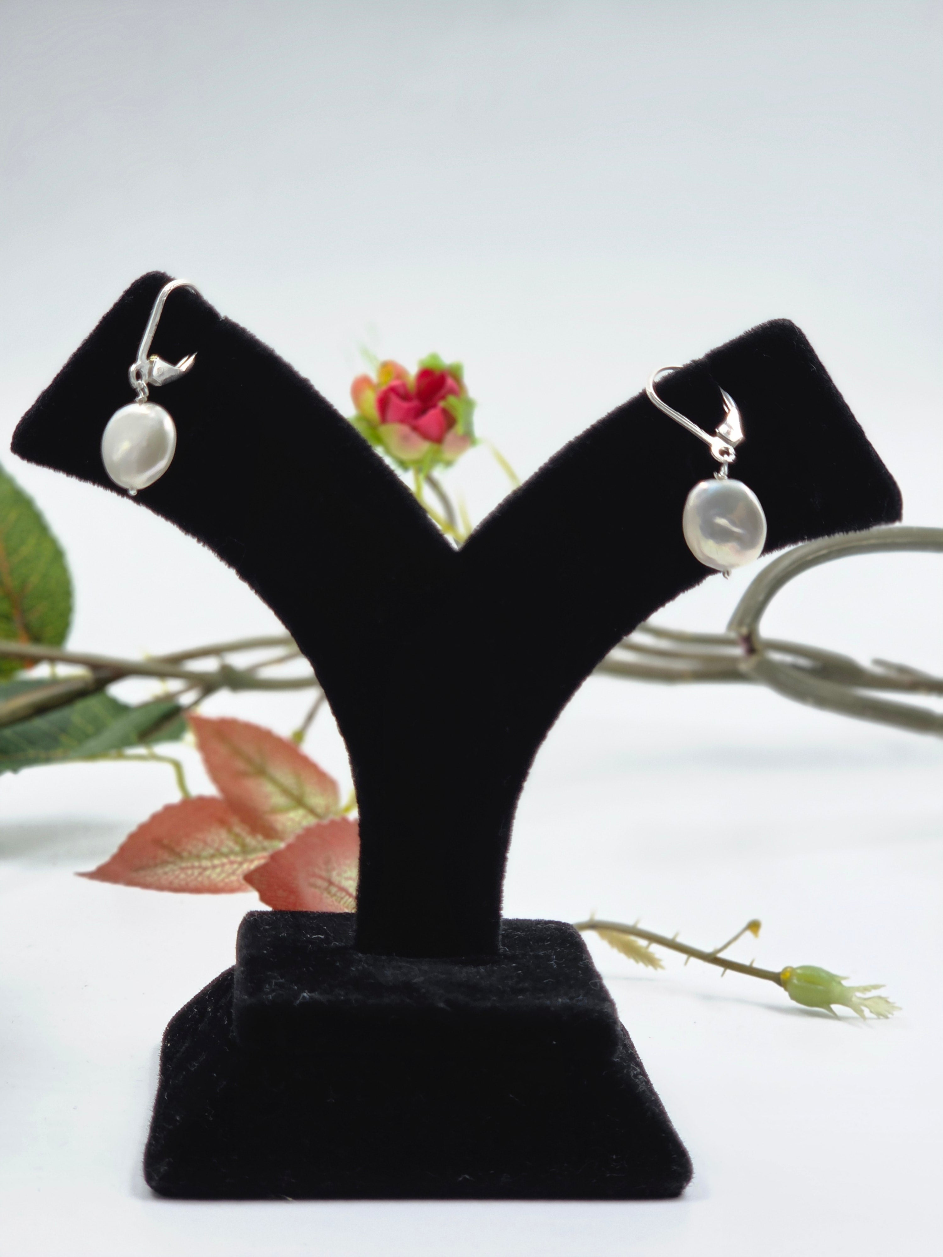 Coin Pearl Necklace & Earring Set in Sterling Silver