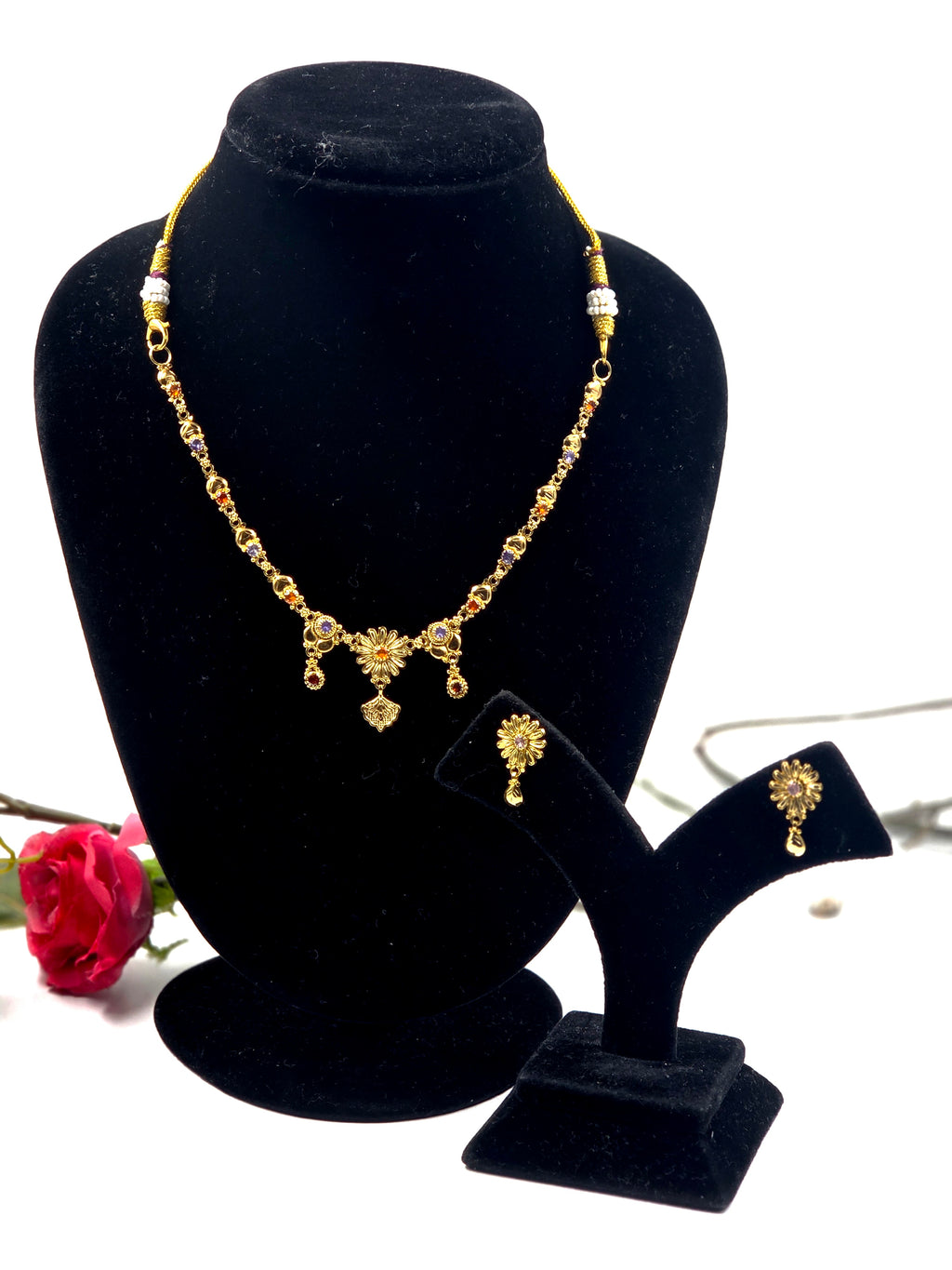 Golden Floral Sterling Silver Set ( Necklace & Earrings)