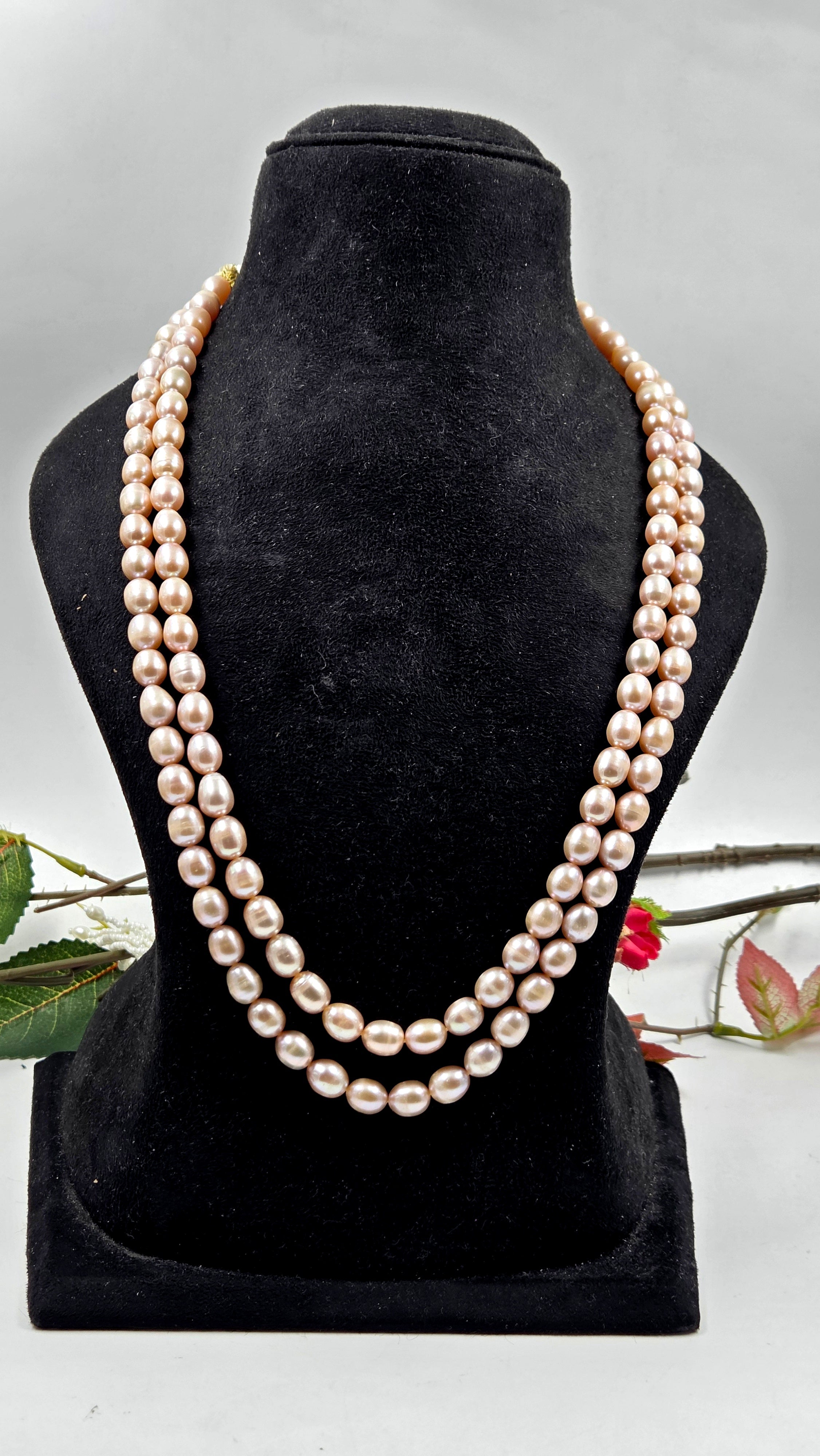 Natural Pink Freshwater Pearl Dual-Line Sarafa Necklace