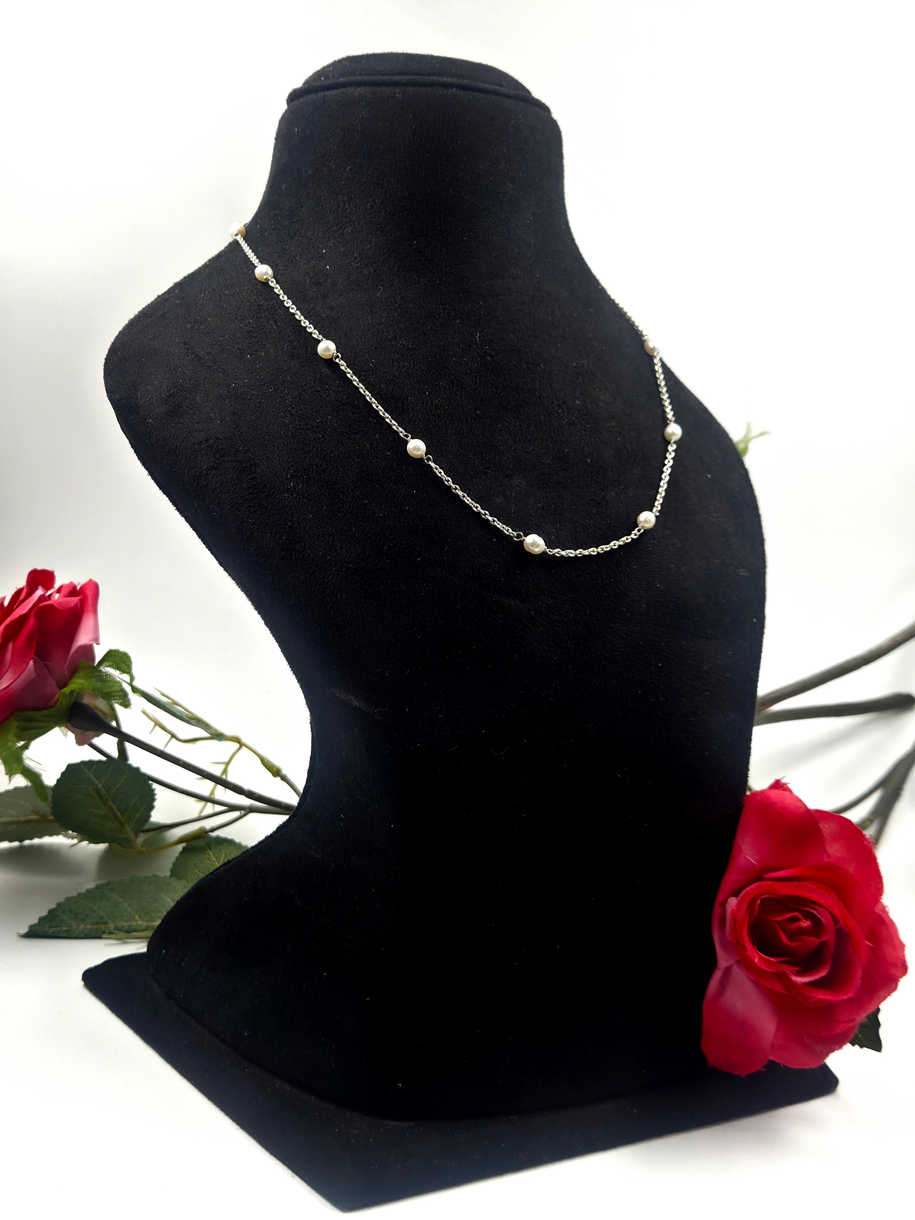 Freshwater Pearl Station Necklace in Sterling Silver