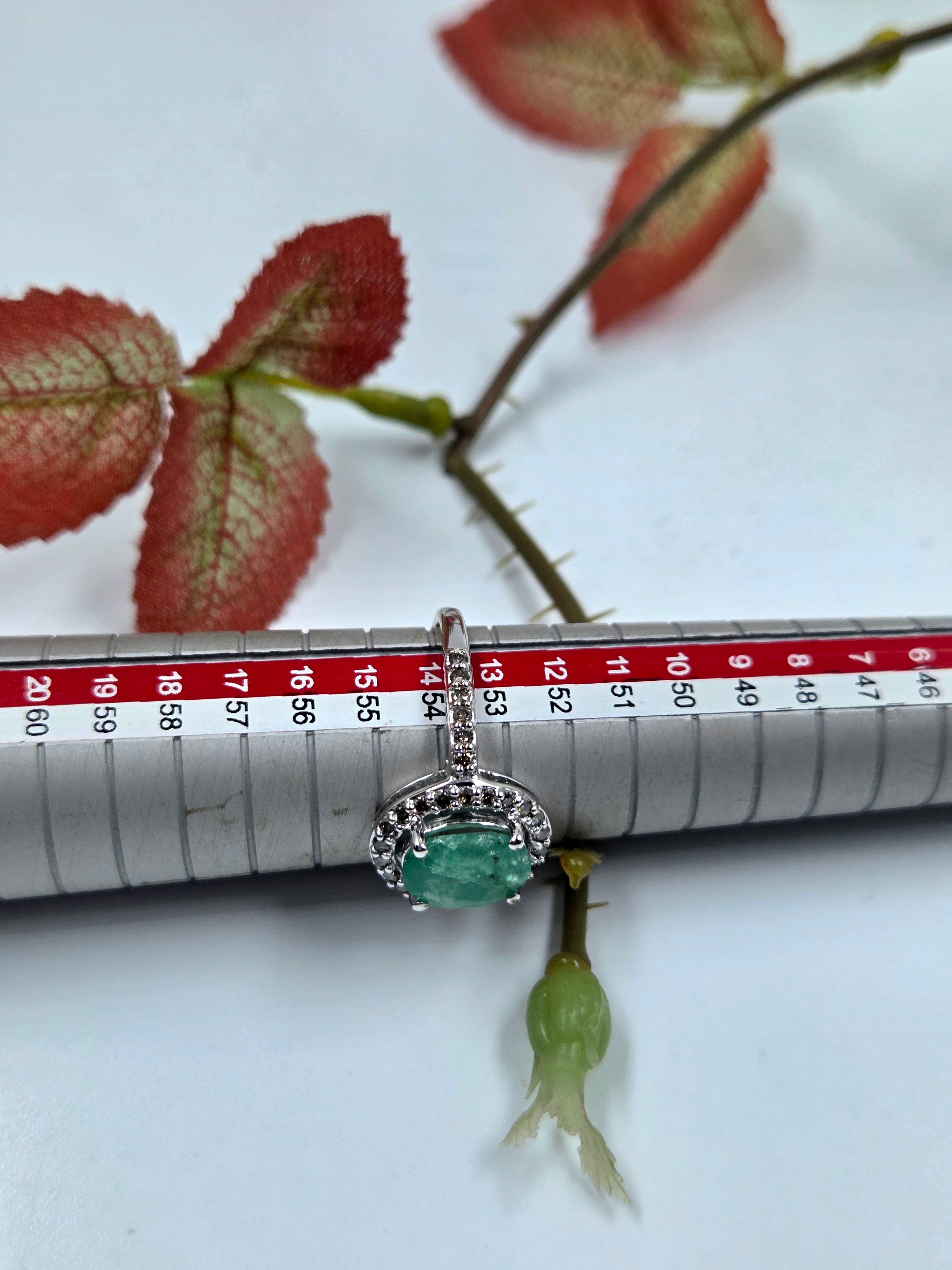 Natural Emerald & Natural Diamond Ring – Sterling Silver. (Double Orbit Design)