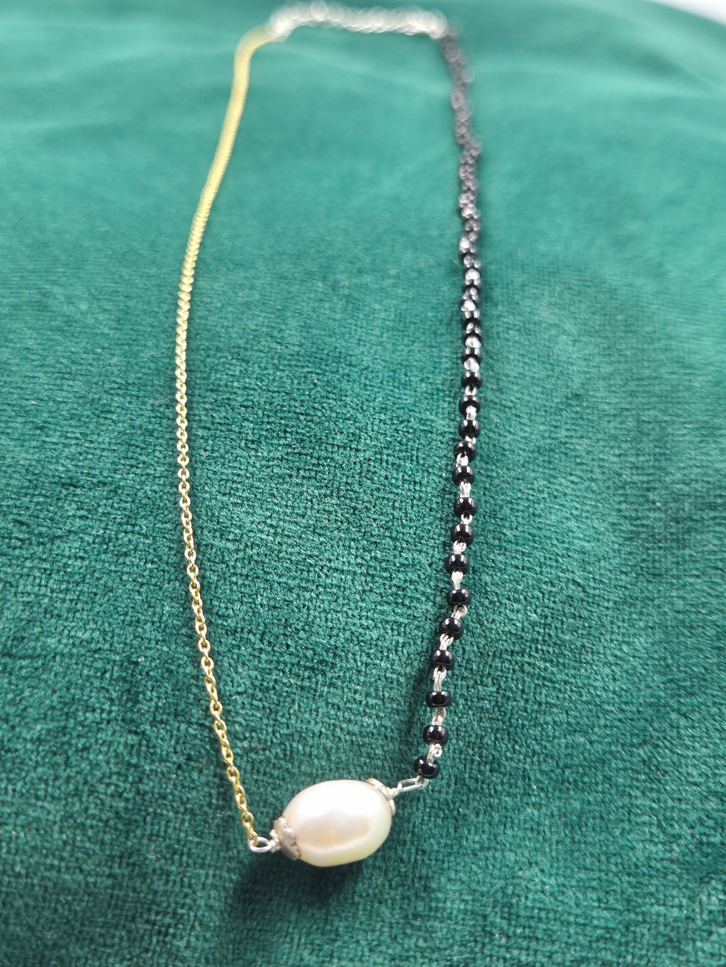 Black Beads Silver & Freshwater Pearl Dual-Tone Necklace