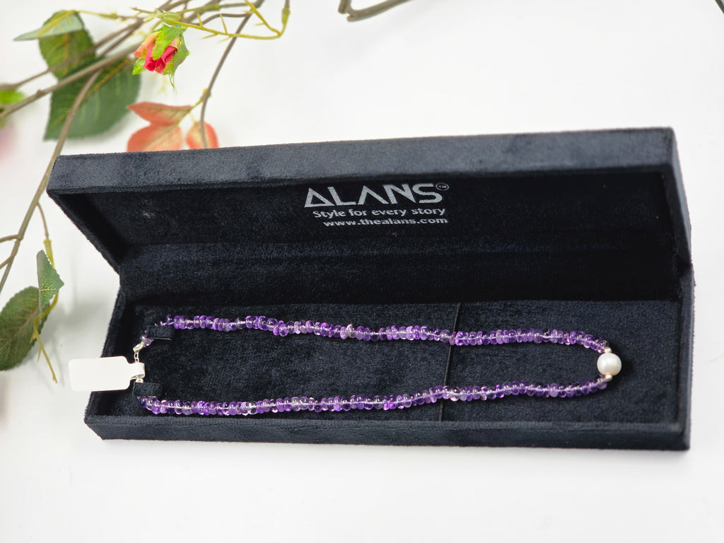 Amethyst Necklace with Single Freshwater Pearl in Sterling Silver