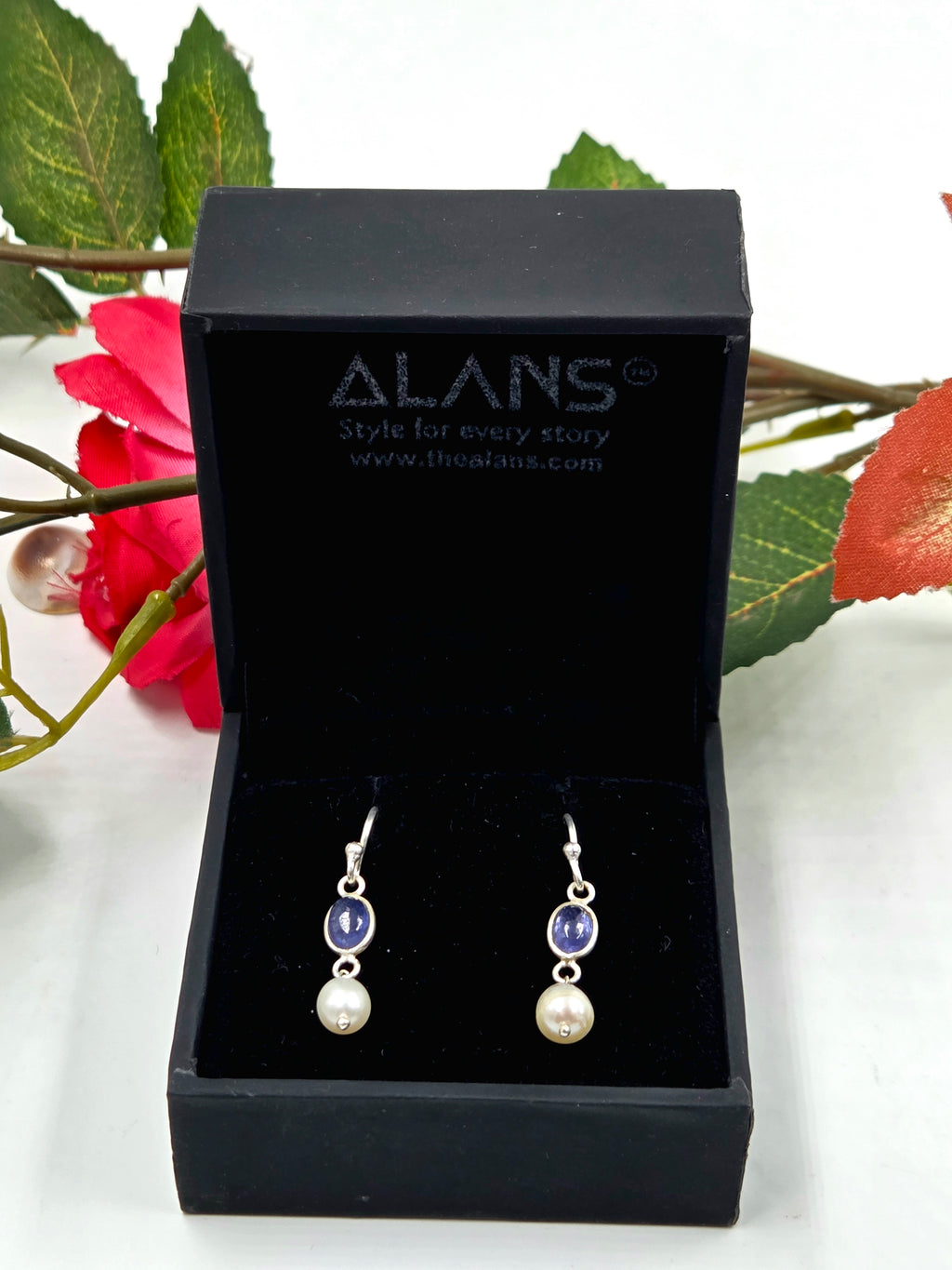 Tanzanite & Freshwater Pearl Earrings in Sterling Silver