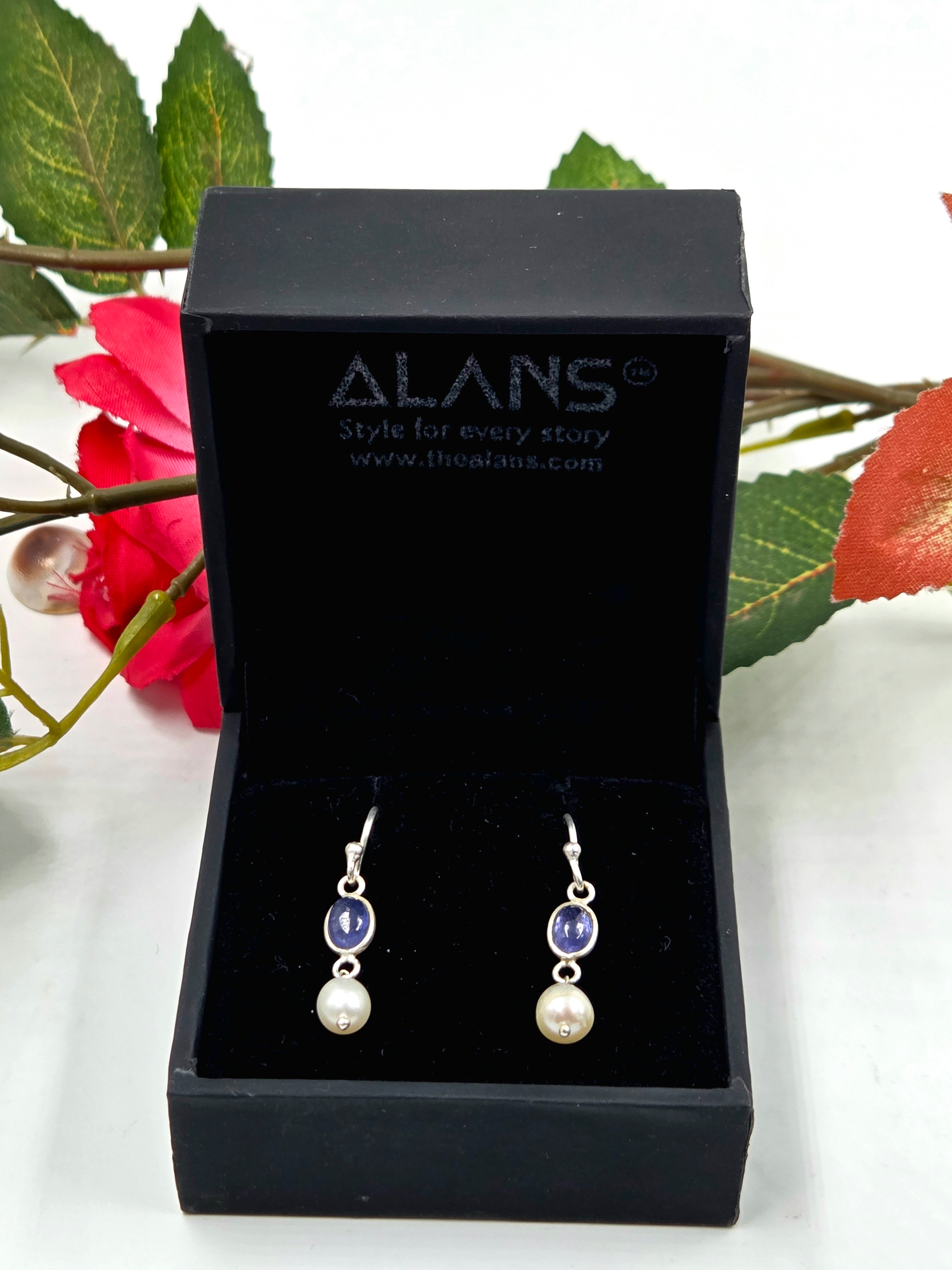 Tanzanite & Freshwater Pearl Earrings in Sterling Silver