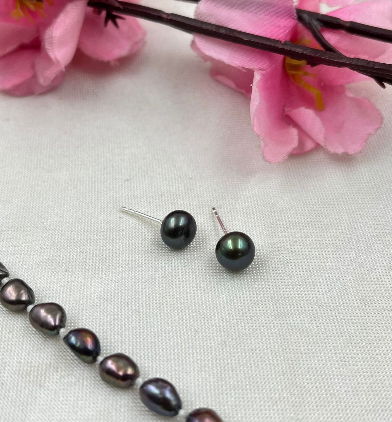 Freshwater Pearl Necklace Set with Studs & Bracelet in 925 Sterling Silver