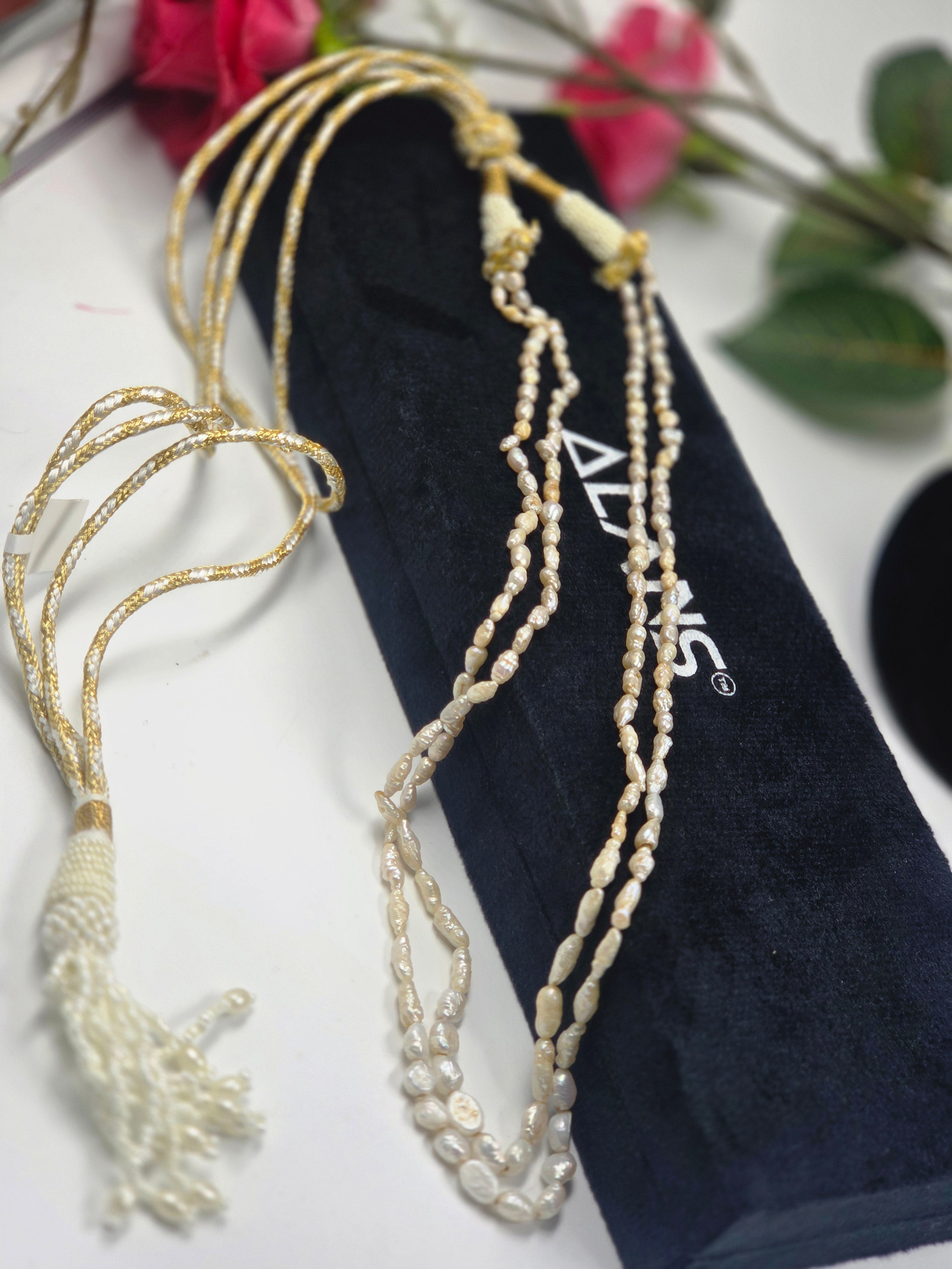 Dual Line Freshwater Pearl Necklace – Creamy Sarafa Edition