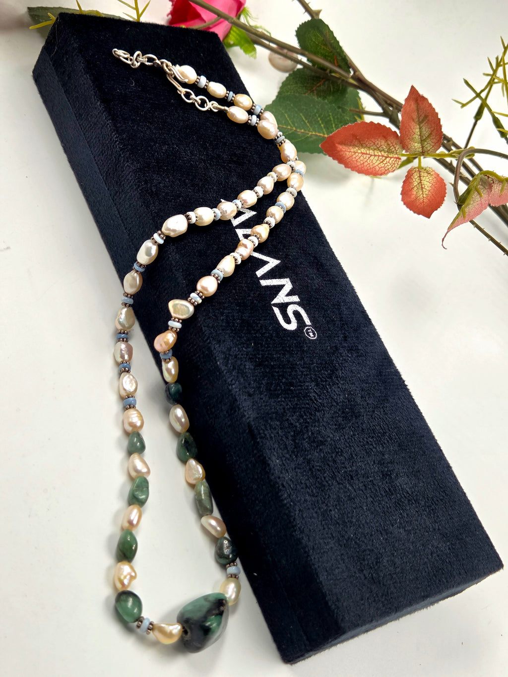 Emerald Tide – Freshwater Pearl Necklace in Sterling Silver