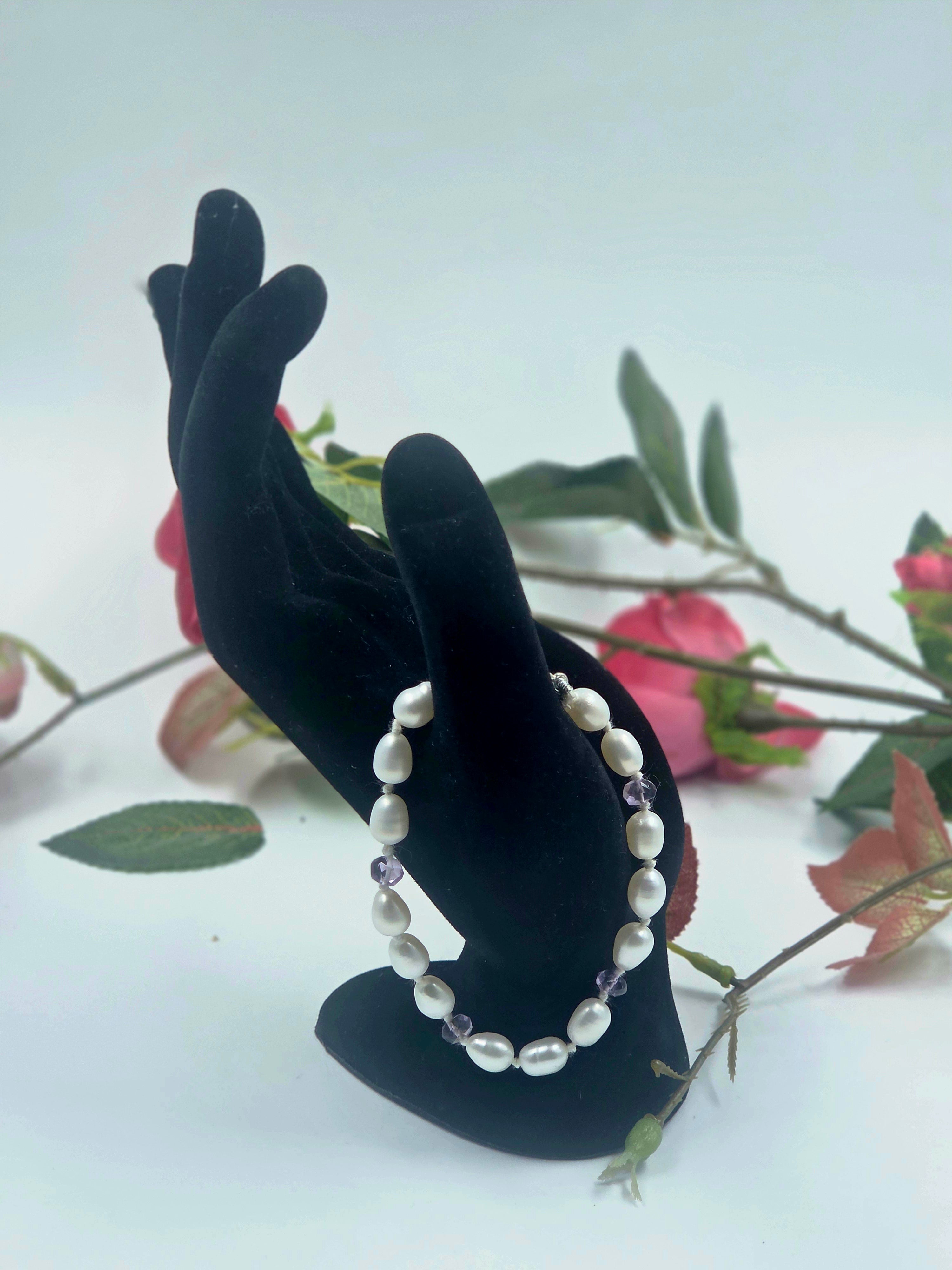 Freshwater Pearl and Amethyst Necklace Set in Sterling Silver