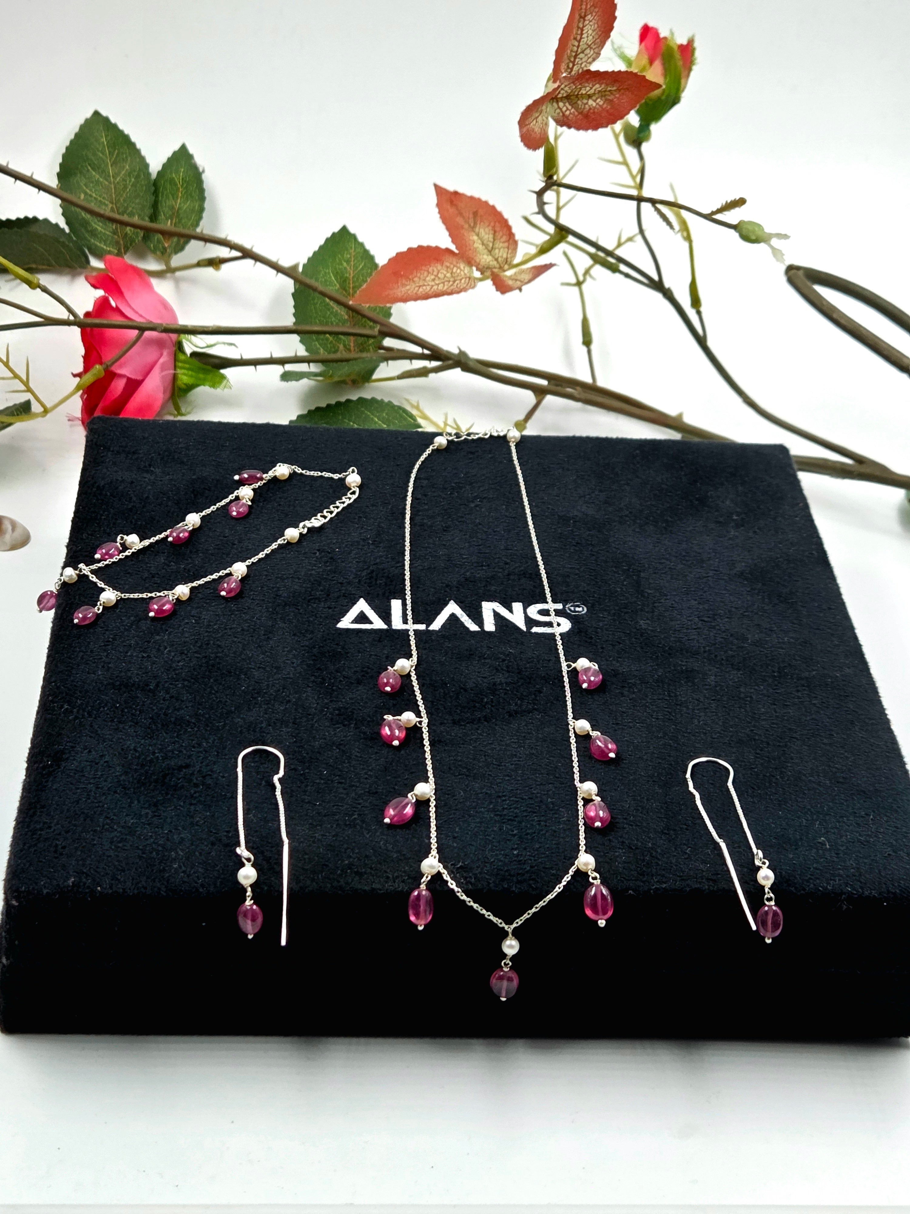 GF Ruby Drop Necklace, Bracelet & Earrings Set