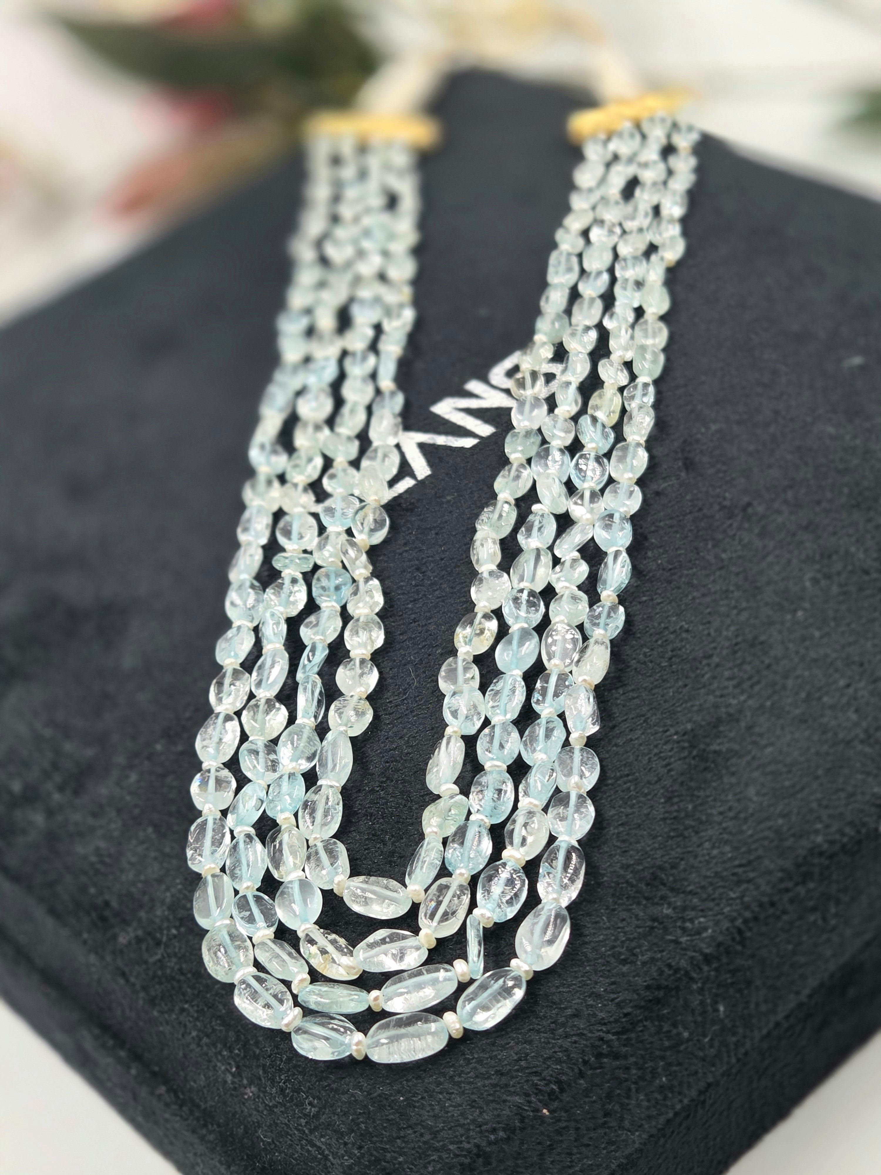 4-Line Aquamarine Sarafa Style Necklace