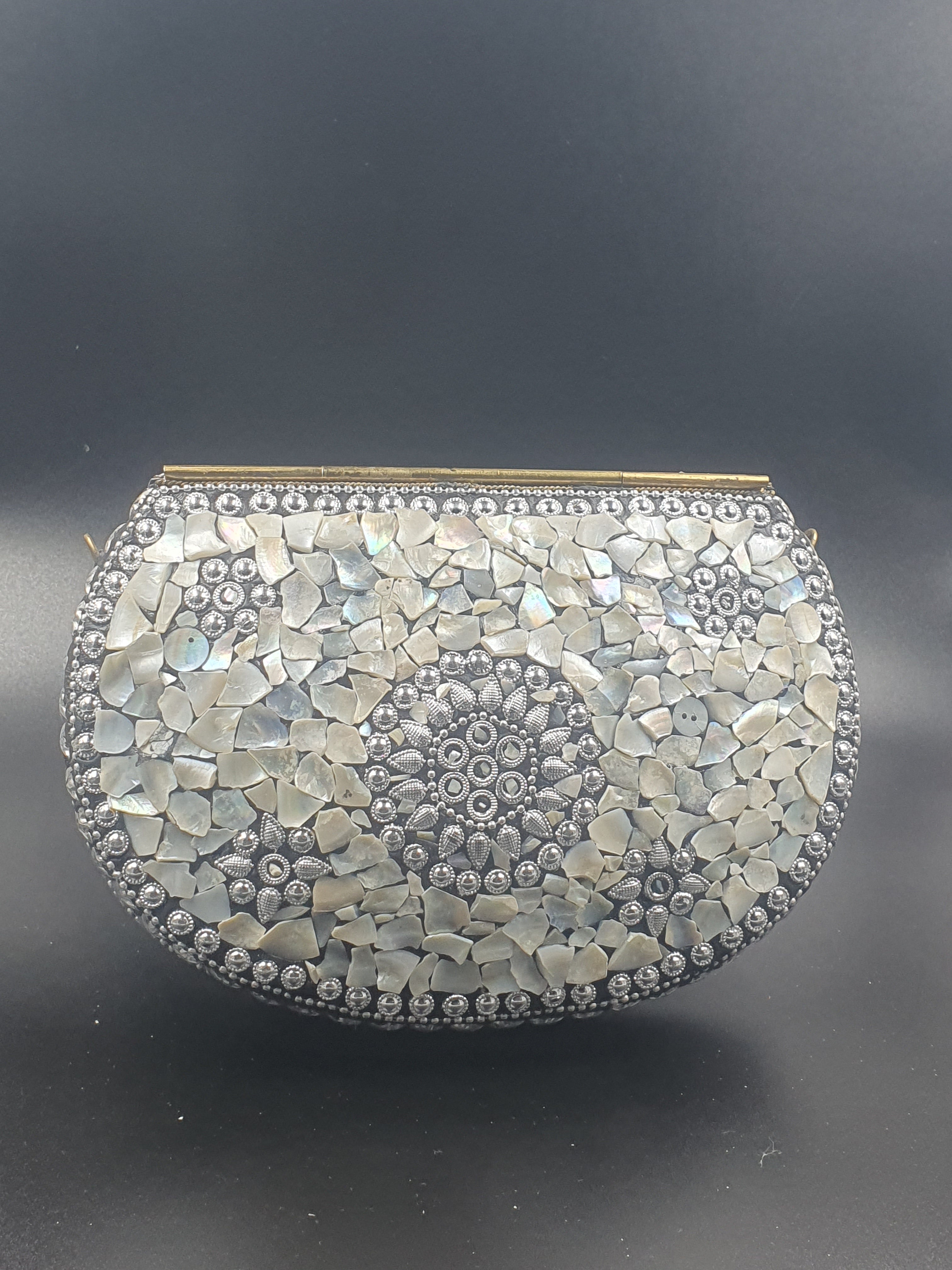 Sea Shell Mosaic Metal Clutch