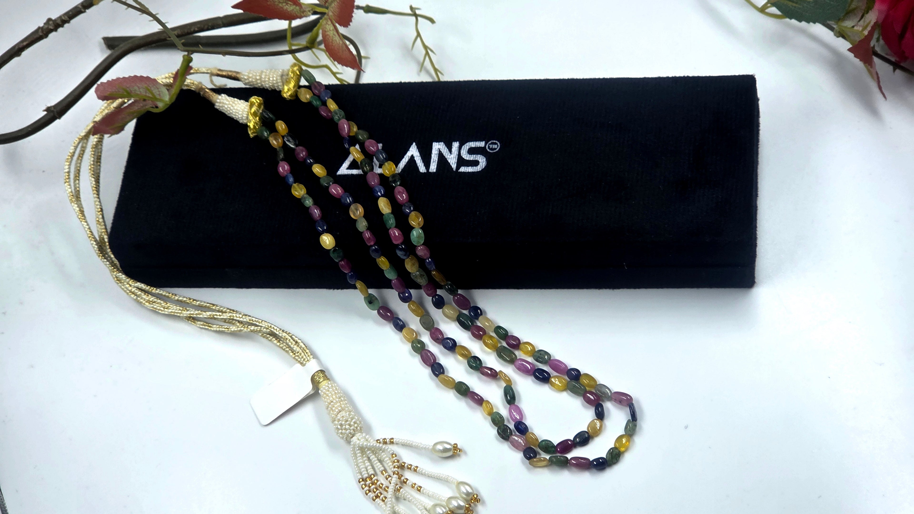 Natural Emerald, GF Ruby, GF Yellow & Blue Sapphire Dual-Line Necklace – 47g
