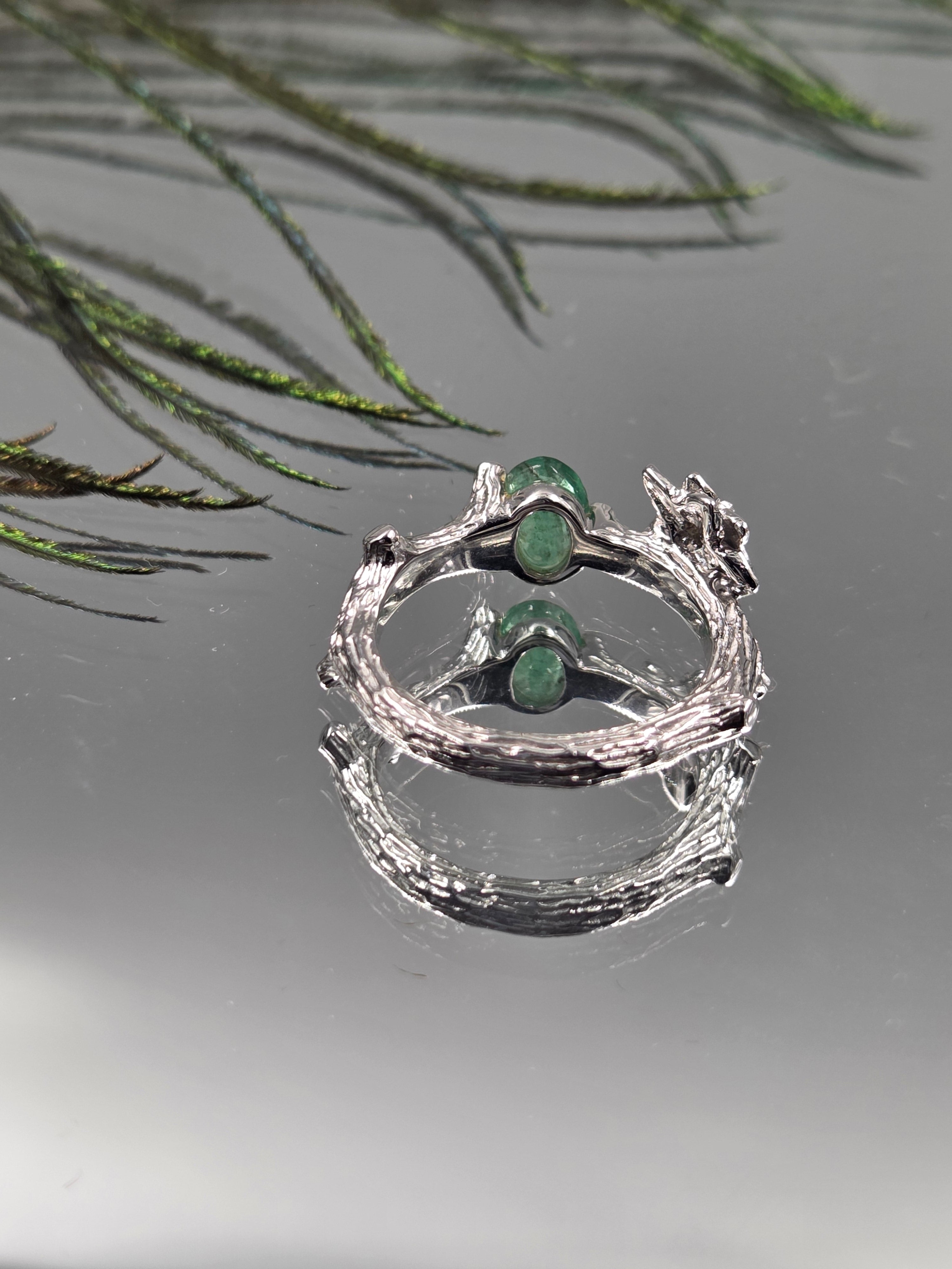 Natural Emerald & Lab-Grown Diamond Sterling Silver Ring with Certificate
