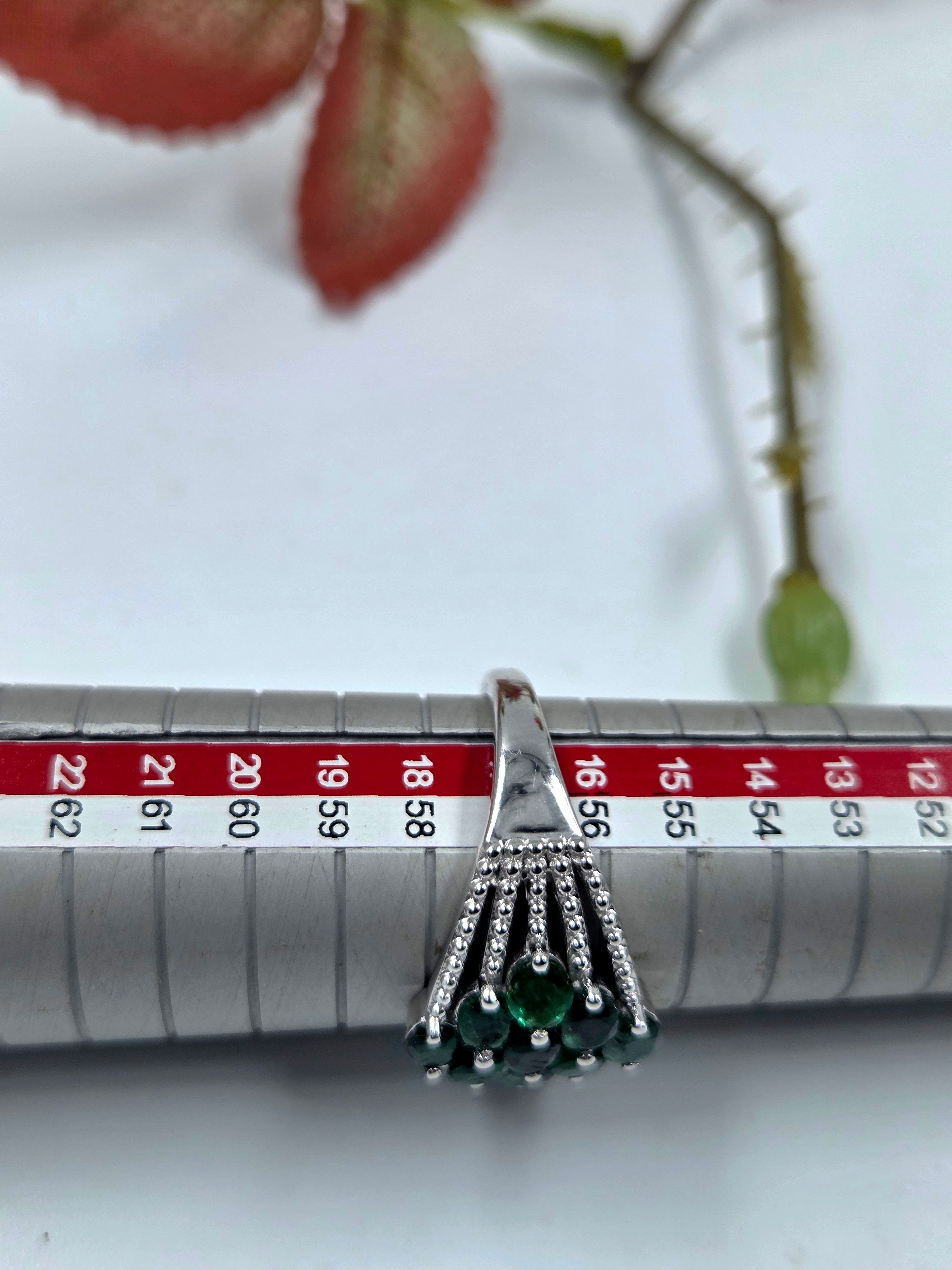 Natural Emerald Ring – Sterling Silver, Oval Cluster Design.