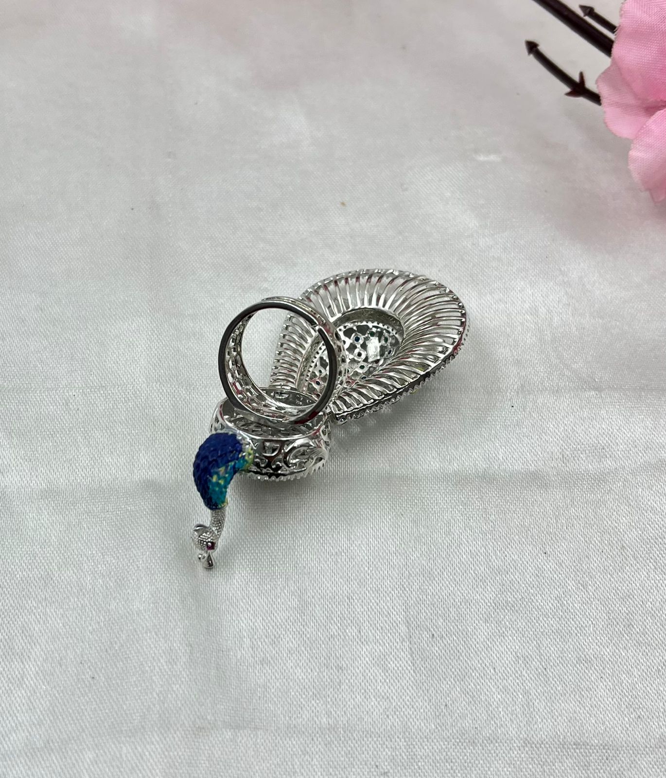 Adjustable Peacock Design Sterling Silver Ring