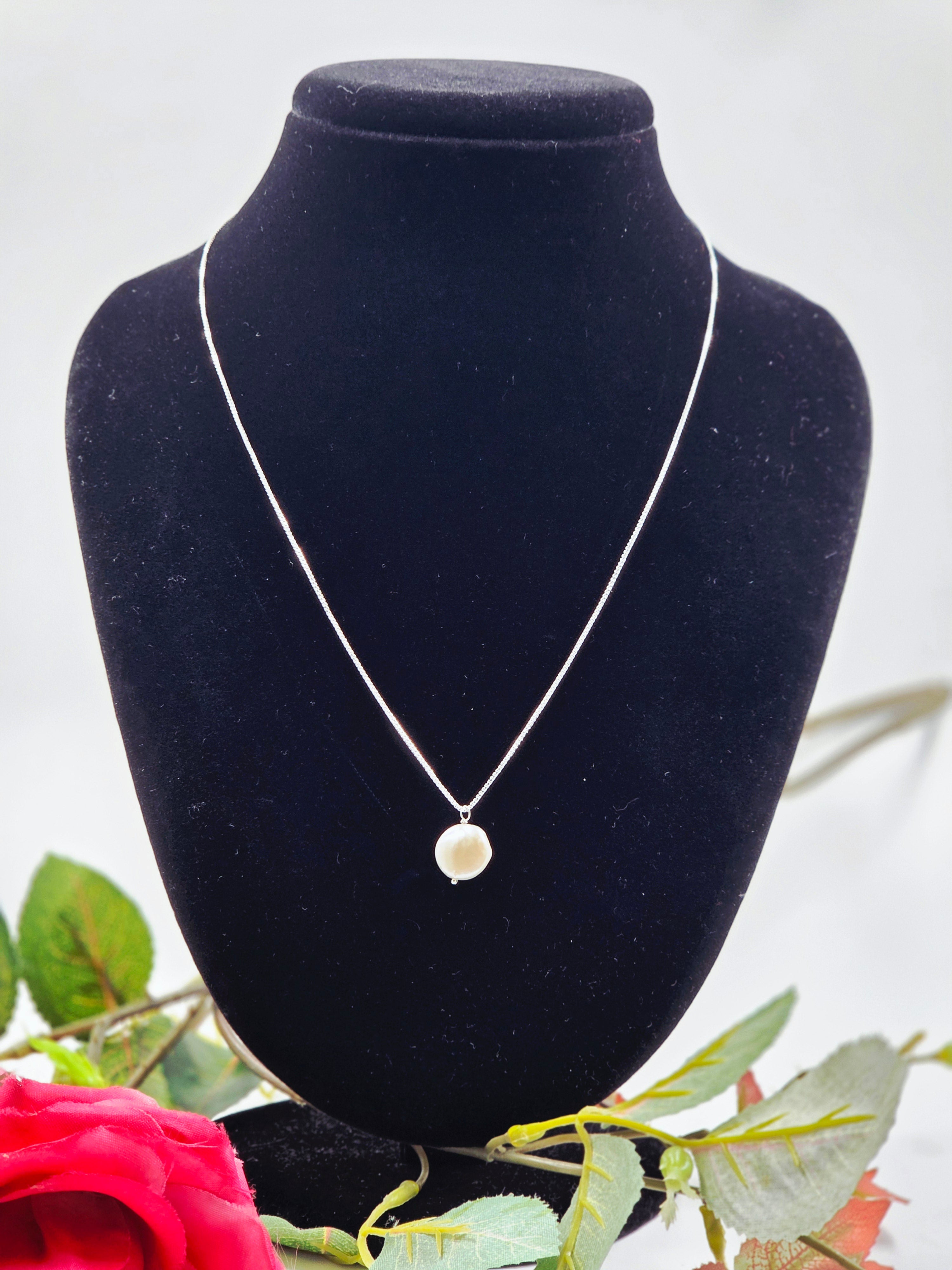 Coin Pearl Necklace & Earring Set in Sterling Silver