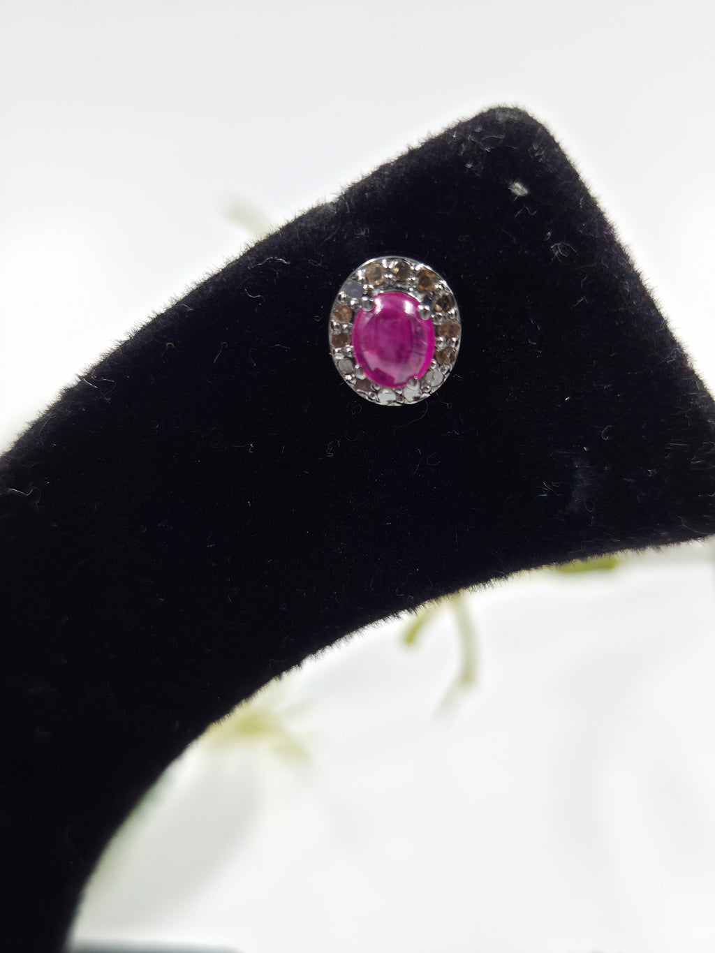 Natural Diamond & Gf Ruby Sterling Silver Earrings