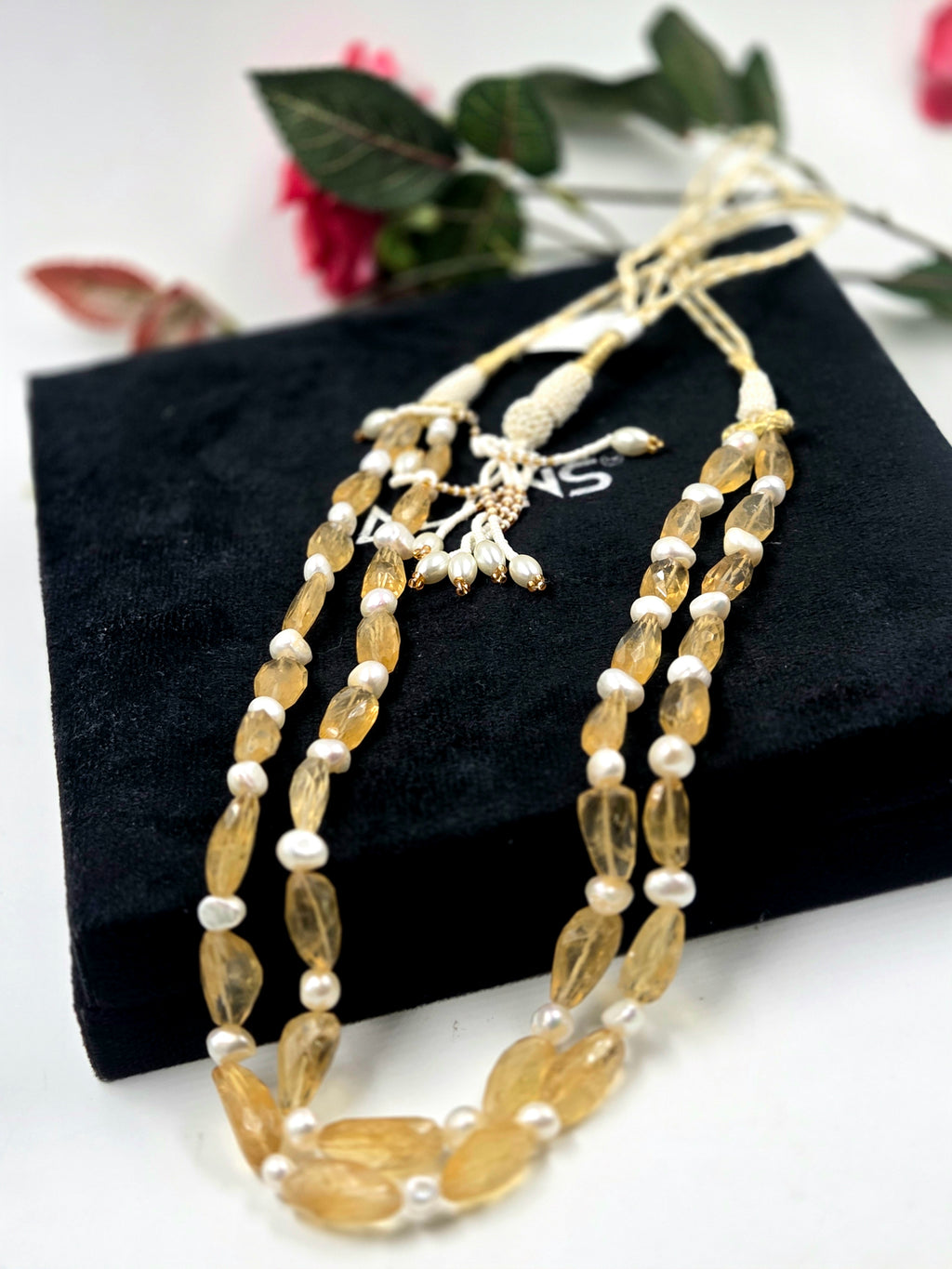 2-Line Citrine & Freshwater Pearl Sarafa Style Necklace – 127.50 Grams
