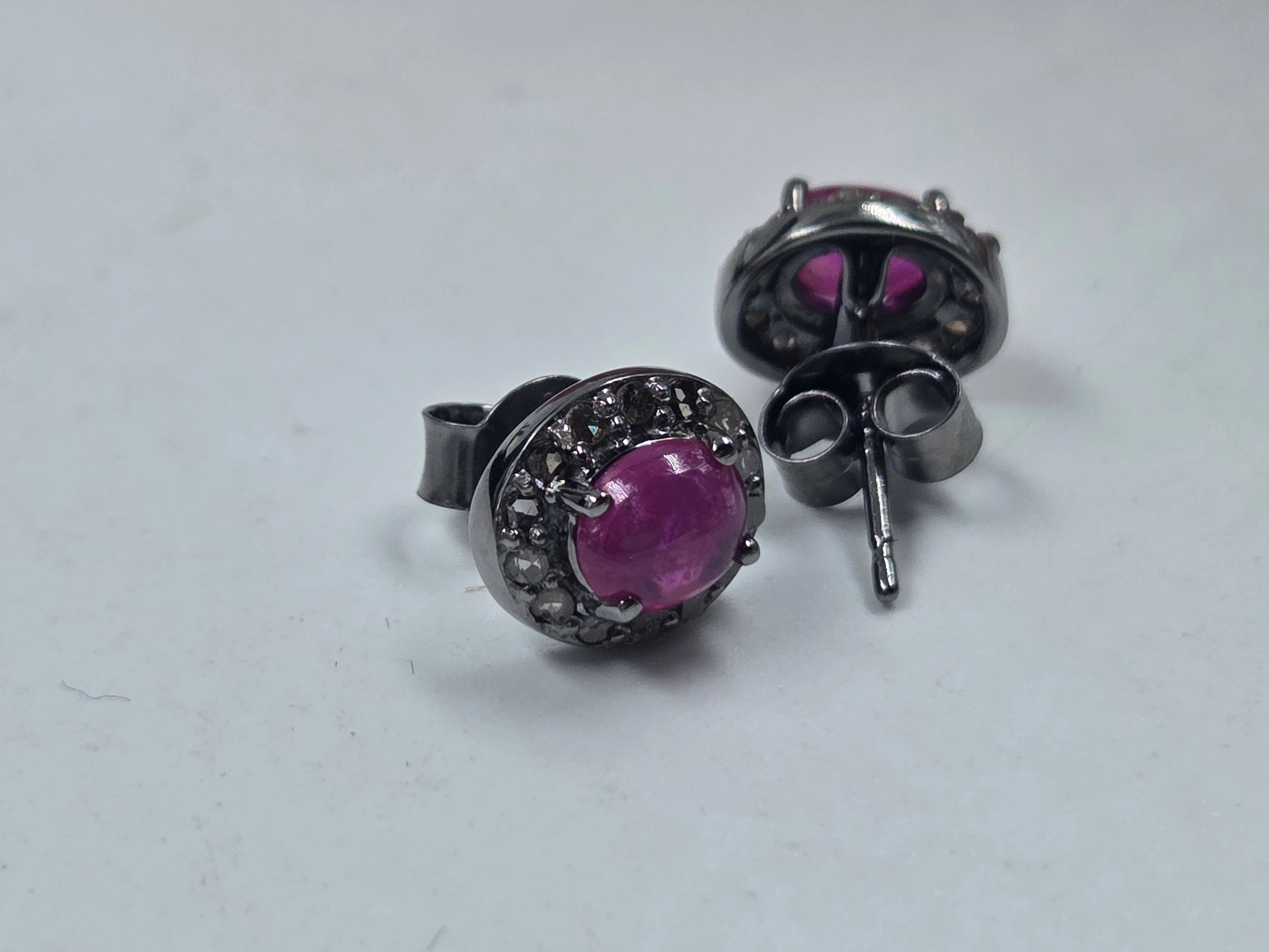 Natural Diamond & GF Ruby Halo Stud Earrings in Sterling Silver