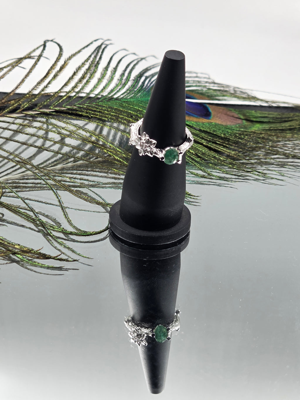 Natural Emerald & Lab-Grown Diamond Sterling Silver Ring with Certificate