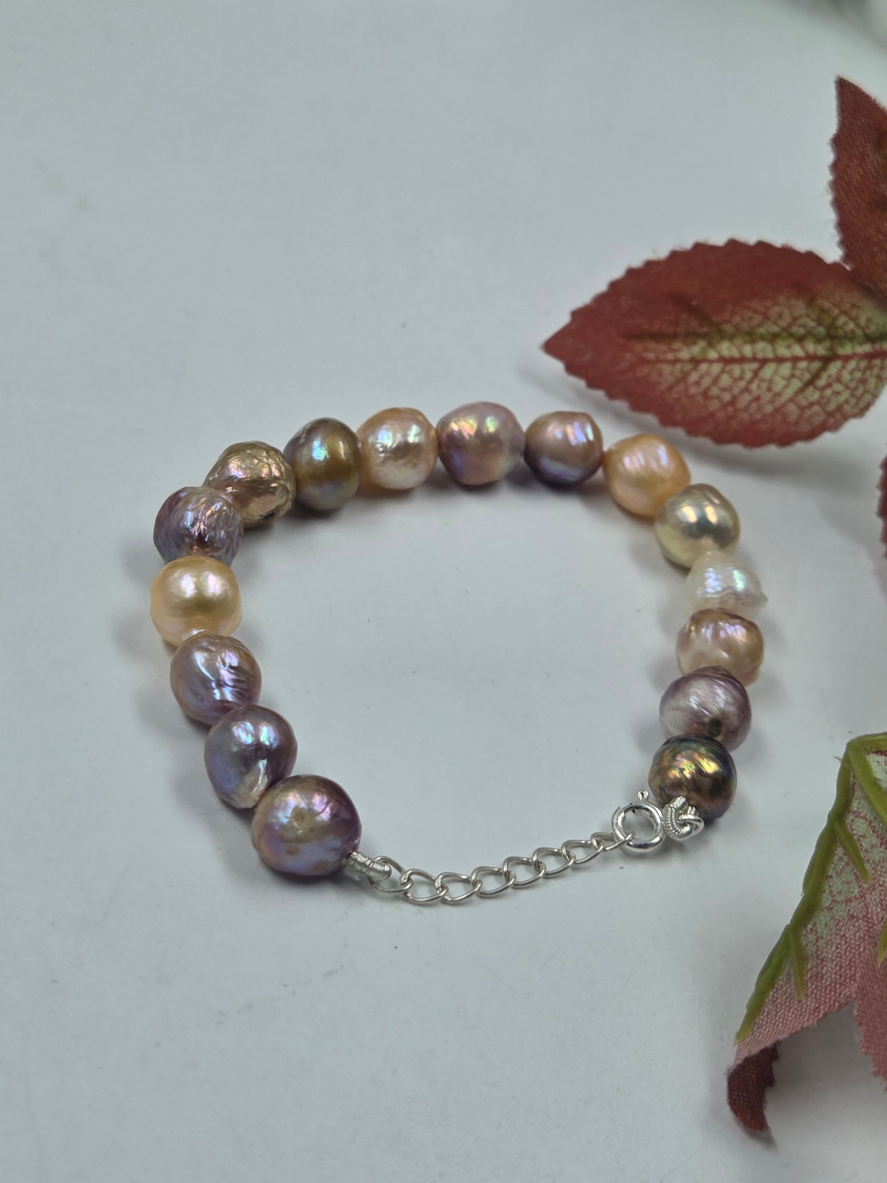 Natural Pinkish Freshwater Pearl Bracelet in Sterling Silver