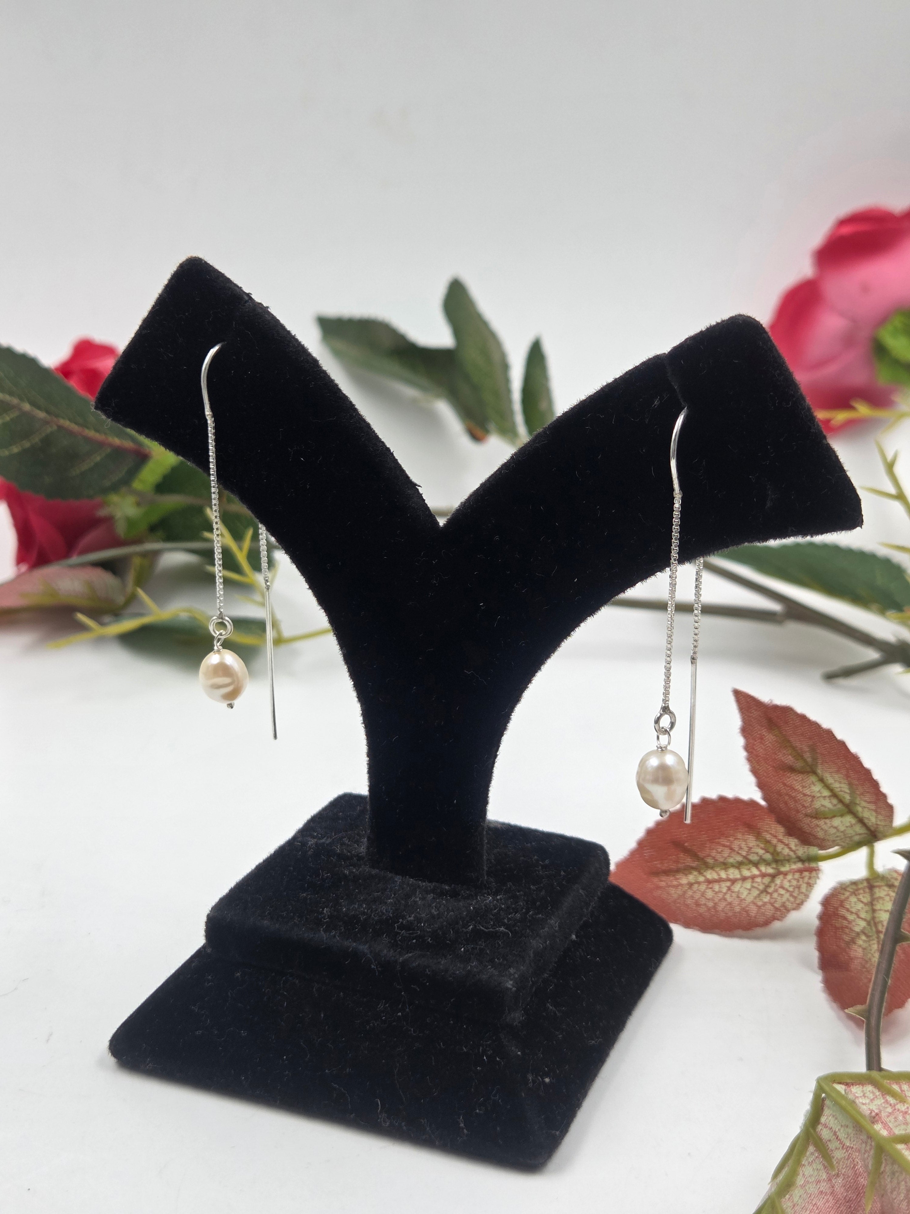 Freshwater Pearl Threader Earrings in Sterling Silver
