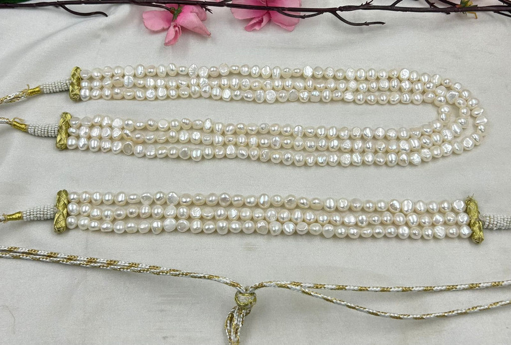 Freshwater Pearl Triple Line Necklace & Choker Set with Sarafa