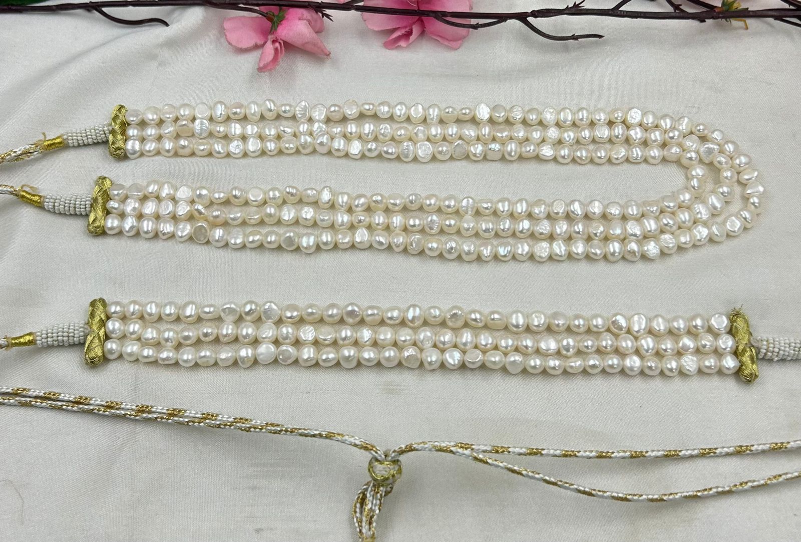 Freshwater Pearl Triple Line Necklace & Choker Set with Sarafa